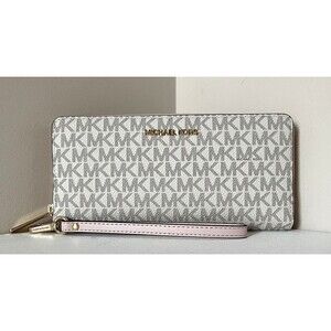 New Michael Kors Jet Set Large Travel Continental Wallet Vanilla Powder Blush